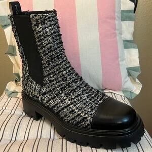 Stuart Weitzman Emerson Metallic Tweed Chelsea Boots Booties Size 9.5